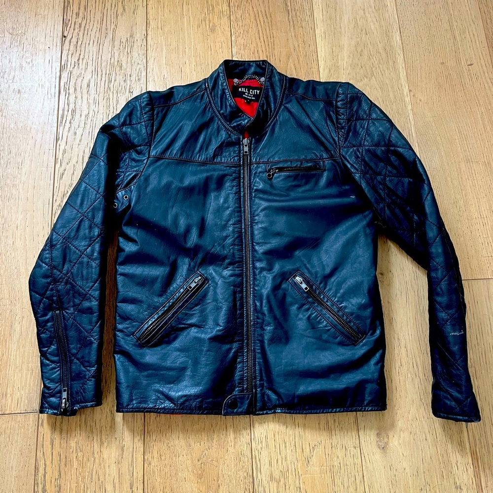 Mens leather motorcycle jacket “ kill city “